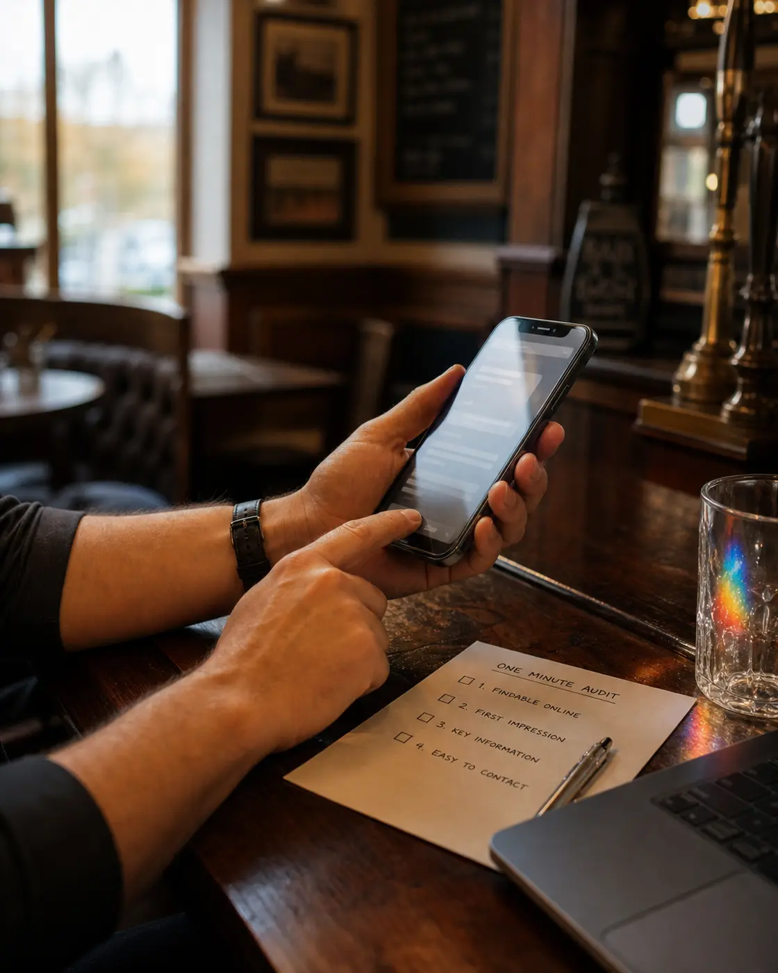 Illustrative venue owner sending a website for a short online audit