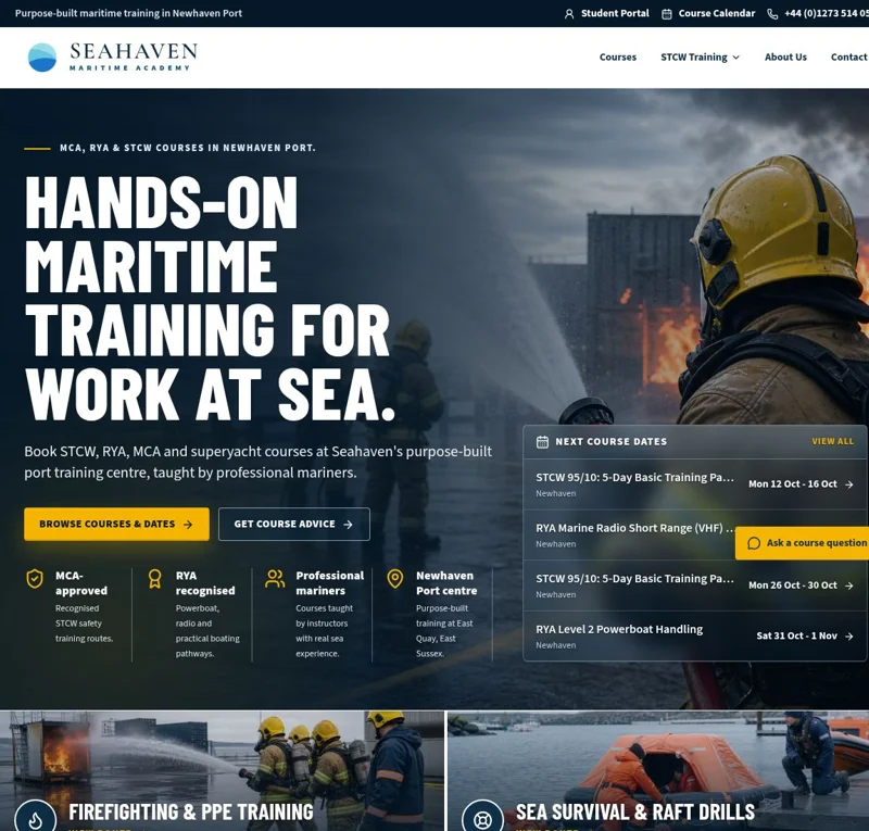 Seahaven Maritime Academy website homepage, captured from the live project